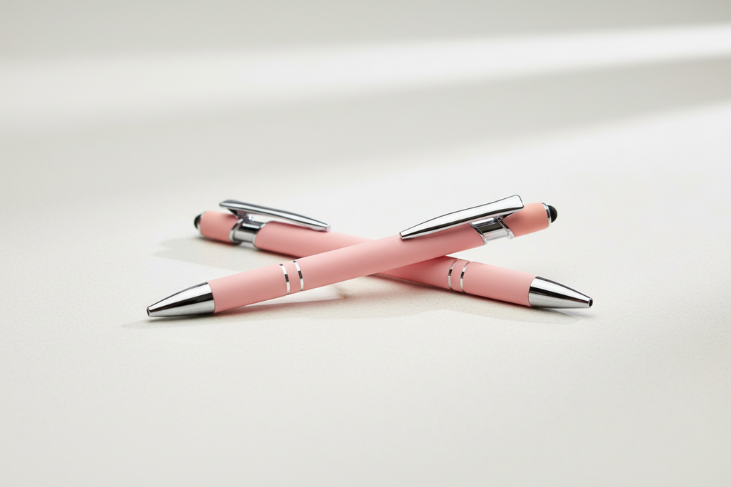 Eleganter Metall-Kugelschreiber in Rosa mit personalisierter Lasergravur