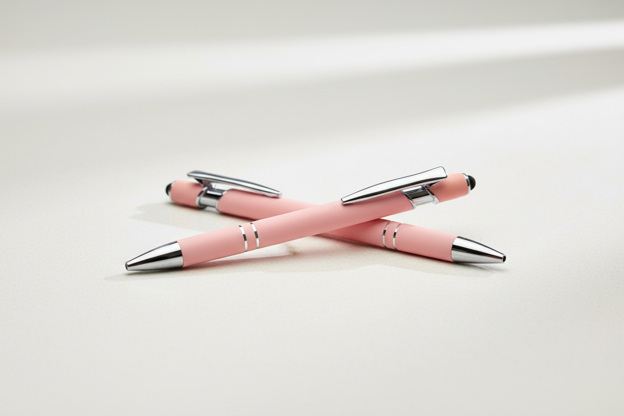 Eleganter Metall-Kugelschreiber in Rosa mit personalisierter Lasergravur