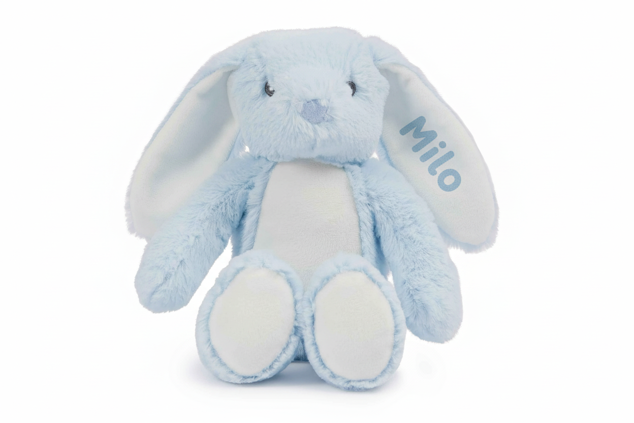 Personalisierter Plüsch Hase mit Namen & Geburtsdatum – Kuscheltier zur Geburt