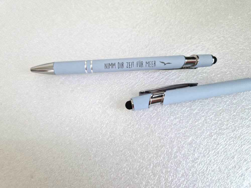 Eleganter Metall-Kugelschreiber mit Lasergravur in Morandi-Blau – Perfektes Geschenk für Büro, Schule & Feiertage