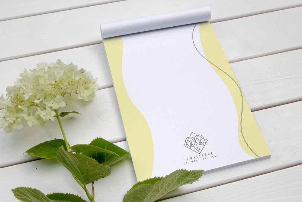 Sternzeichen ZWILLINGE Notizblock A5 inkl. Grußkarte