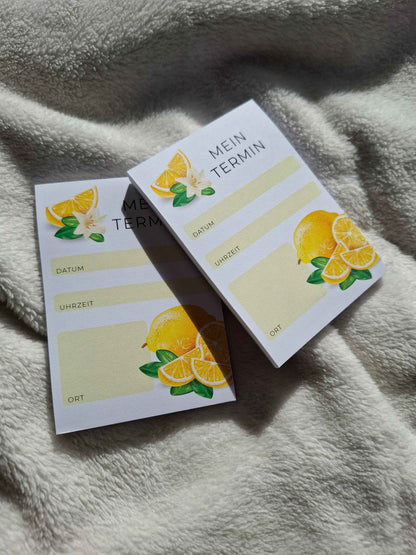 Schreibblock TERMIN mit Zitronen-Motiv - A7 Notizblock aus Naturpapier (120g) | Frisches Design für Termine, To-dos & kreative Ideen