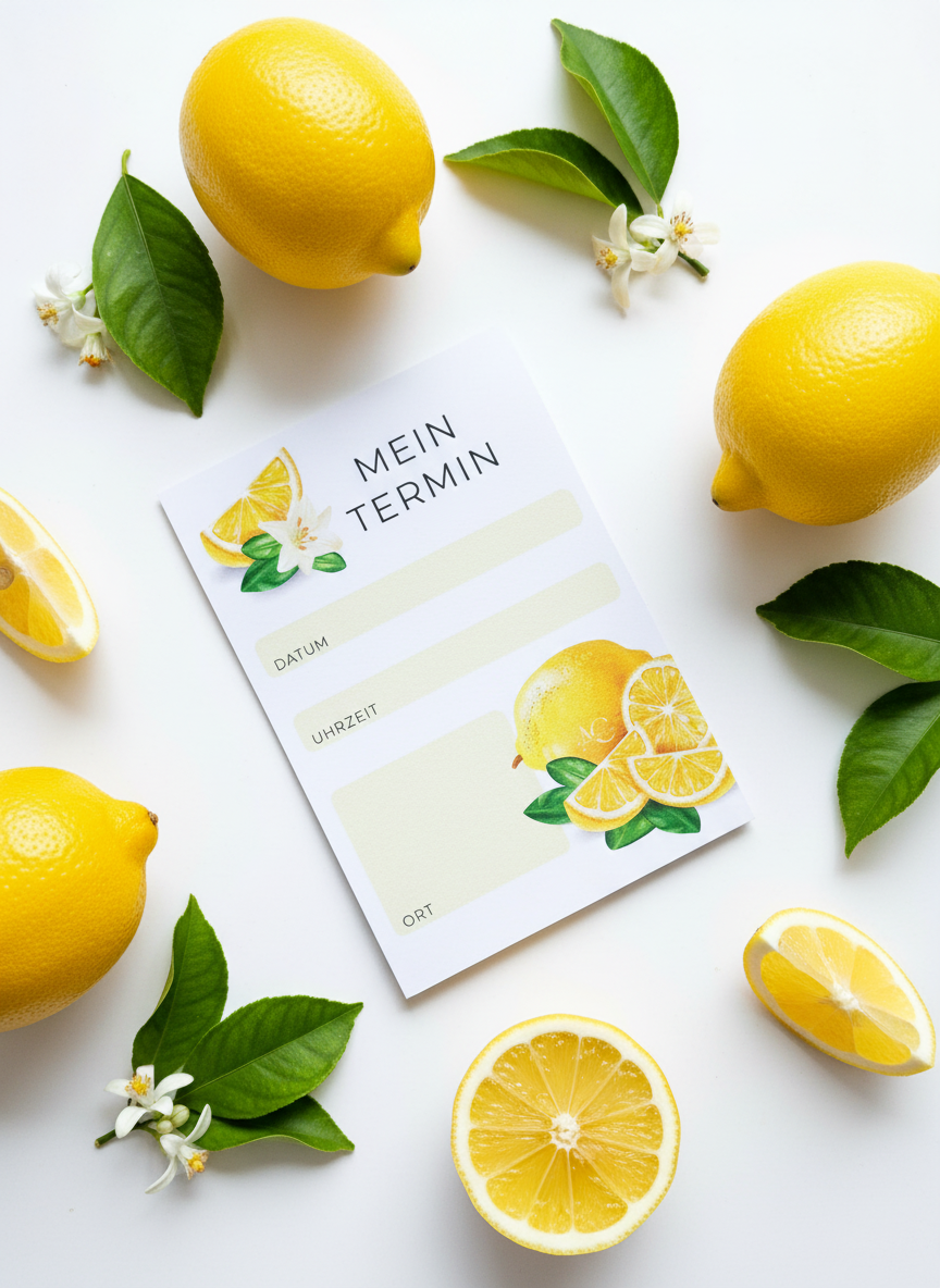 Schreibblock TERMIN mit Zitronen-Motiv - A7 Notizblock aus Naturpapier (120g) | Frisches Design für Termine, To-dos & kreative Ideen