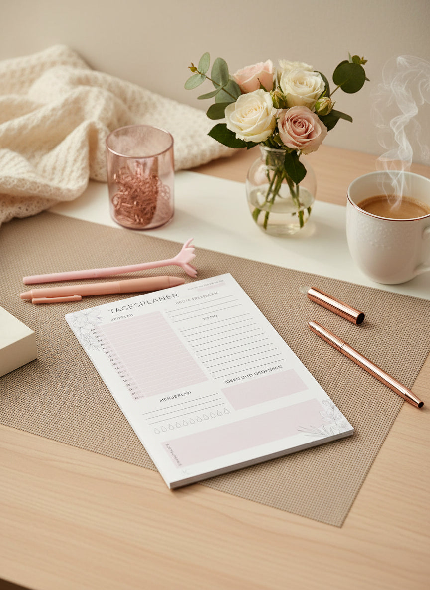 Schreibblock TAGESPLANER - DIN A5 | Tagesplanung, Termine & Aufgaben optimal organisieren - AC Designs