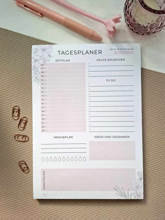 Schreibblock TAGESPLANER - DIN A5 | Tagesplanung, Termine & Aufgaben optimal organisieren