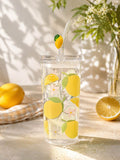 Eckiges Trinkglas mit Zitronenmotiv & 2 Glasstrohhalmen – 400 ml
