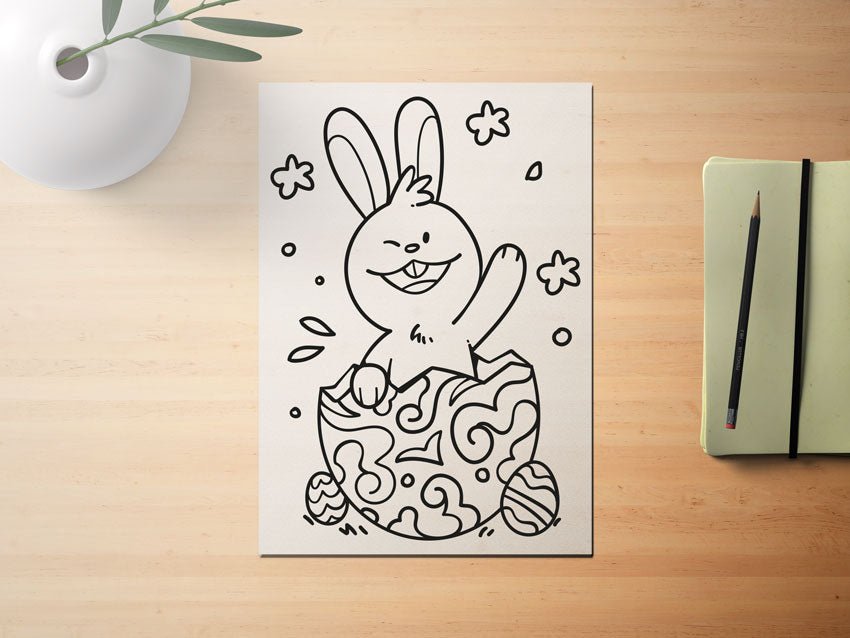 A4 Ausmalbild Download – Hase in einem Osterei | Malvorlage für Kinder & DIY Printable - AC Designs