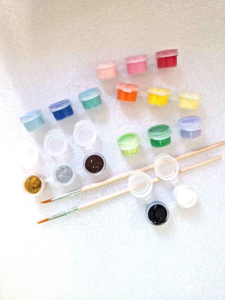 Acrylfarben Set 12 Farben mit Pinsel – wählbar 2 ml oder 3 ml – Mini Farbset für Holz, DIY & Basteln - AC Designs