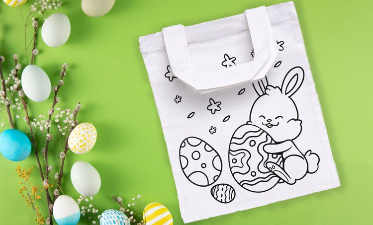 Apothekentasche zum Ausmalen – Osterhase mit Ei | Baumwolltasche DIY für Kinder & Ostern - AC Designs