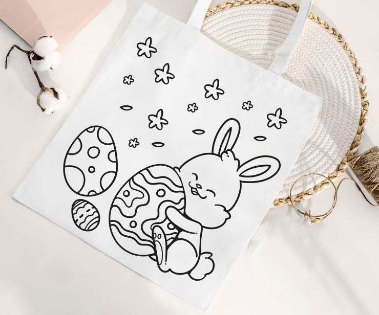 Apothekentasche zum Ausmalen – Osterhase mit Ei | Baumwolltasche DIY für Kinder & Ostern - AC Designs
