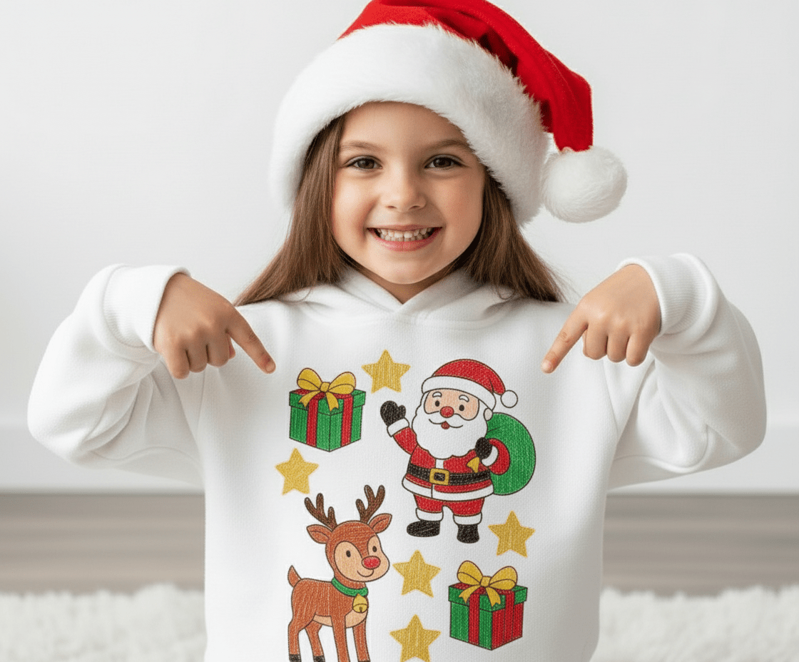 Ausmalbügelmotiv - WEIHNACHTSMANN MIT RENTIER - AC Designs