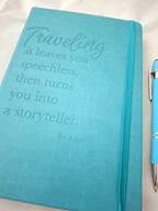 Blanko Reisetagebuch A5 mit Gravur - Travel Journal aus PU-Leder in Türkis - AC Designs
