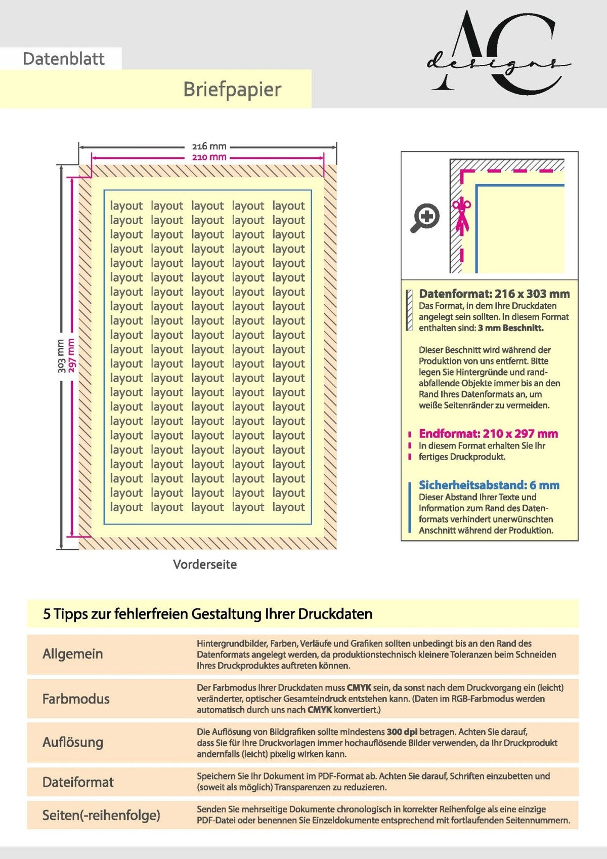 Briefpapier A4 bedrucken lassen – einseitig nach Deiner PDF-Datei - AC Designs