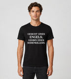 Bügelmotiv „Gesicht eines Engels, Gehirn eines Serienkillers“ - Sarkastischer Spruch in Schwarz oder Weiß - AC Designs