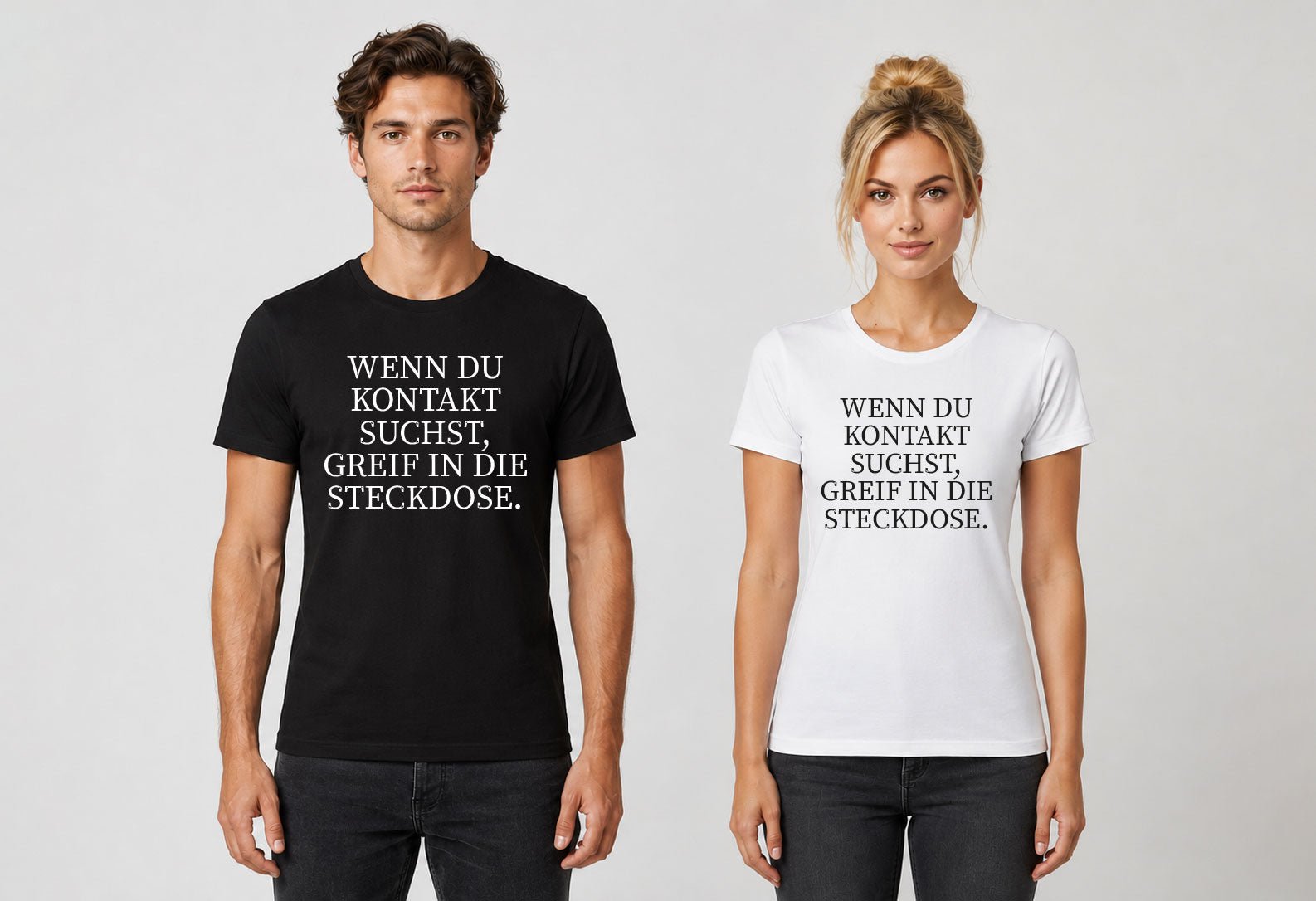 Bügelmotiv „Wenn du Kontakt suchst, greif in die Steckdose“ - Schwarzer Humor in Schwarz oder Weiß - AC Designs