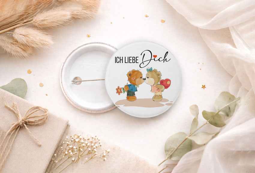 Button „Ich liebe dich“ | Süßes Teddy-Pärchen | Liebesbutton 44 mm - AC Designs