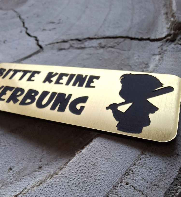 Edles Lasergravur Schild „Bitte keine Werbung“ für Briefkästen, 75x25mm - in Gold, Roségold, Silber & Weiß - AC Designs