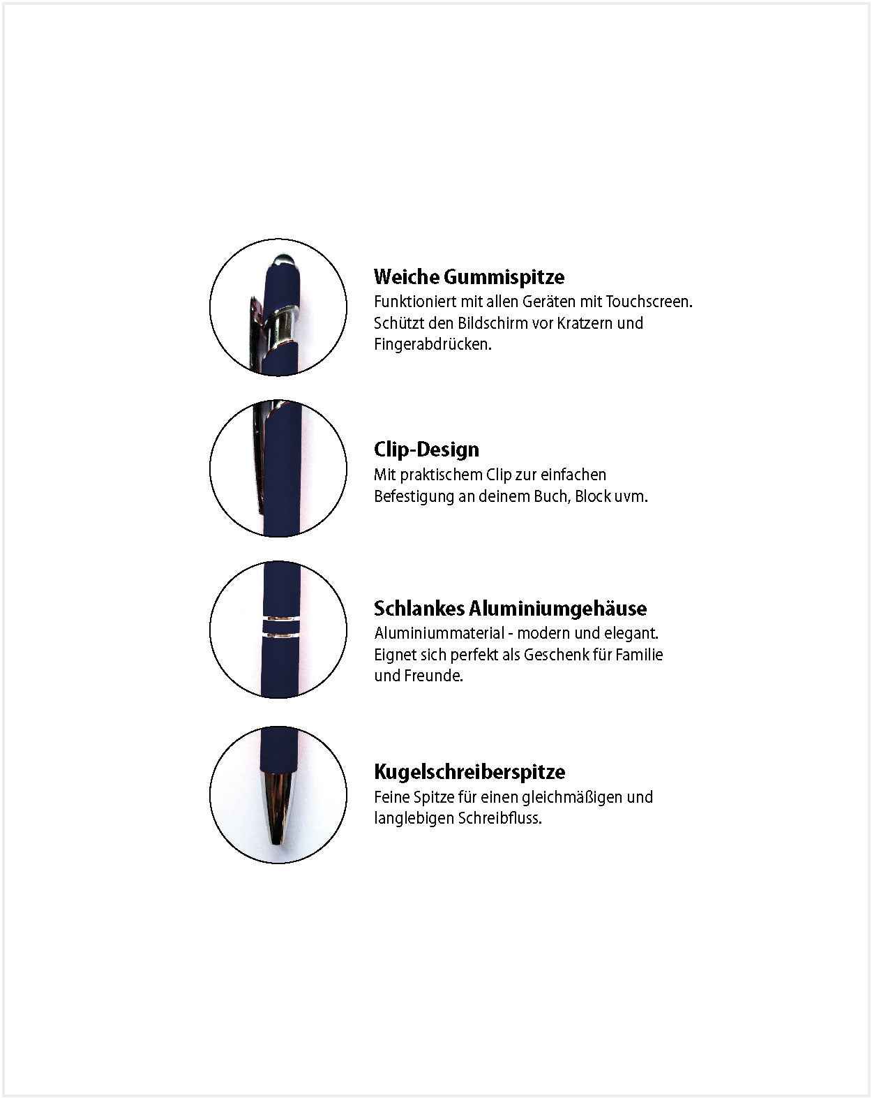 Eleganter Metall-Kugelschreiber in Navy mit personalisierter Lasergravur - AC Designs