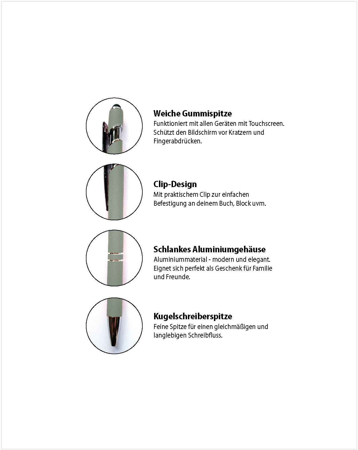 Eleganter Metall-Kugelschreiber in Olive mit personalisierter Lasergravur - AC Designs