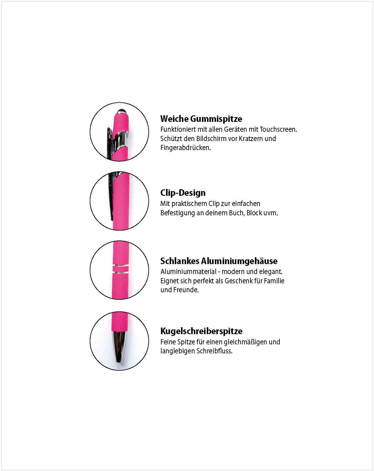Eleganter Metall-Kugelschreiber in Pink mit personalisierter Lasergravur - AC Designs