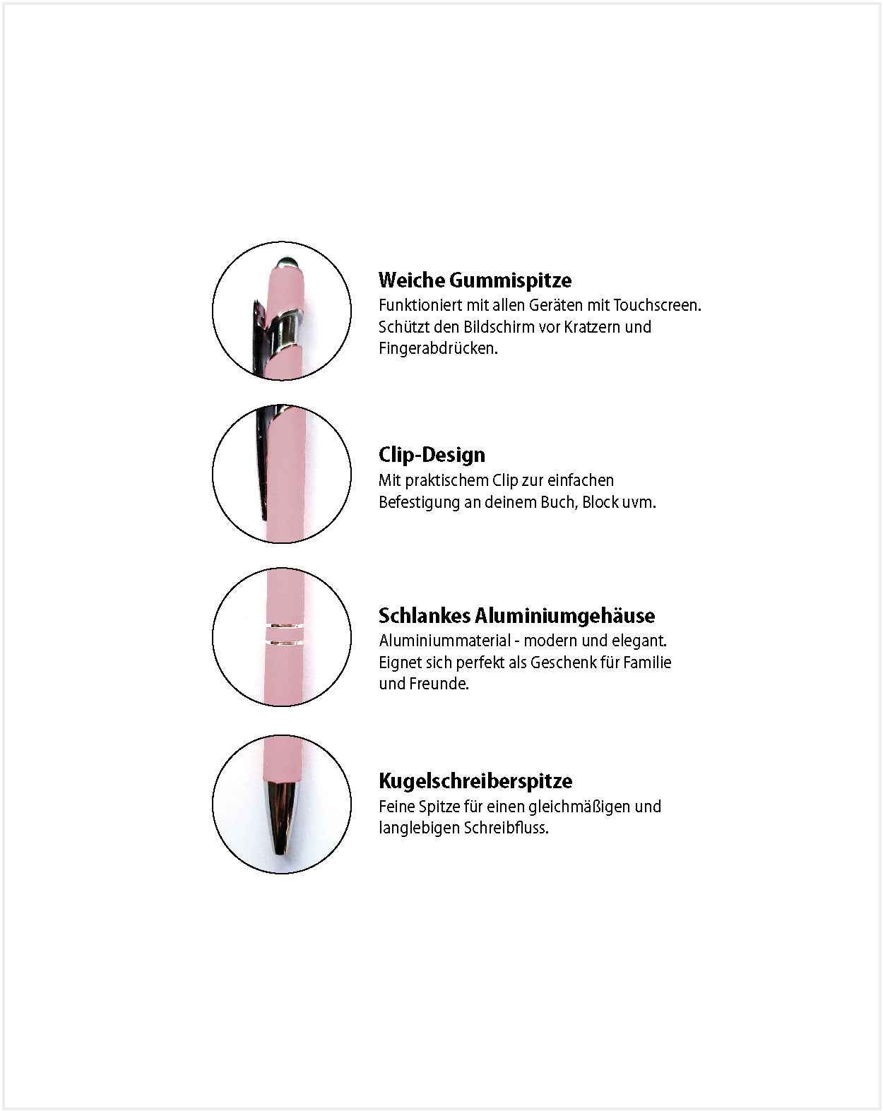 Eleganter Metall-Kugelschreiber in Rosa mit personalisierter Lasergravur - AC Designs