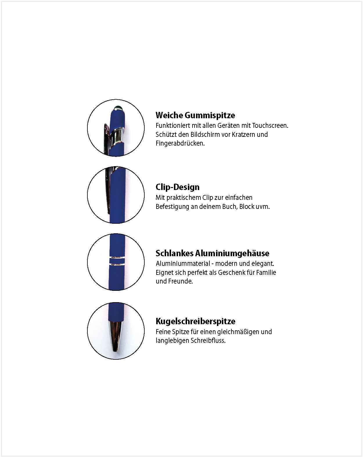 Eleganter Metall - Kugelschreiber in Royal Blau mit personalisierter Lasergravur - AC Designs