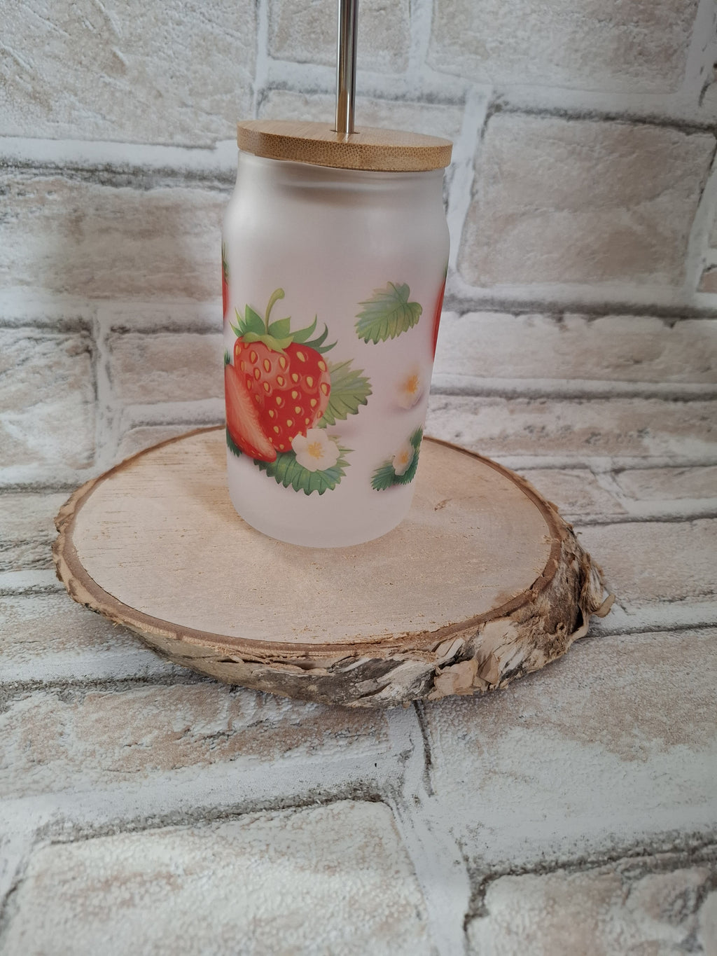 Erdbeer-Träume Glas mit Bambusdeckel & Edelstahlhalm – 400 ml fruchtiger Genuss für Smoothies & mehr! - AC Designs