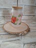 Erdbeer-Träume Glas mit Bambusdeckel & Edelstahlhalm – 400 ml fruchtiger Genuss für Smoothies & mehr! - AC Designs