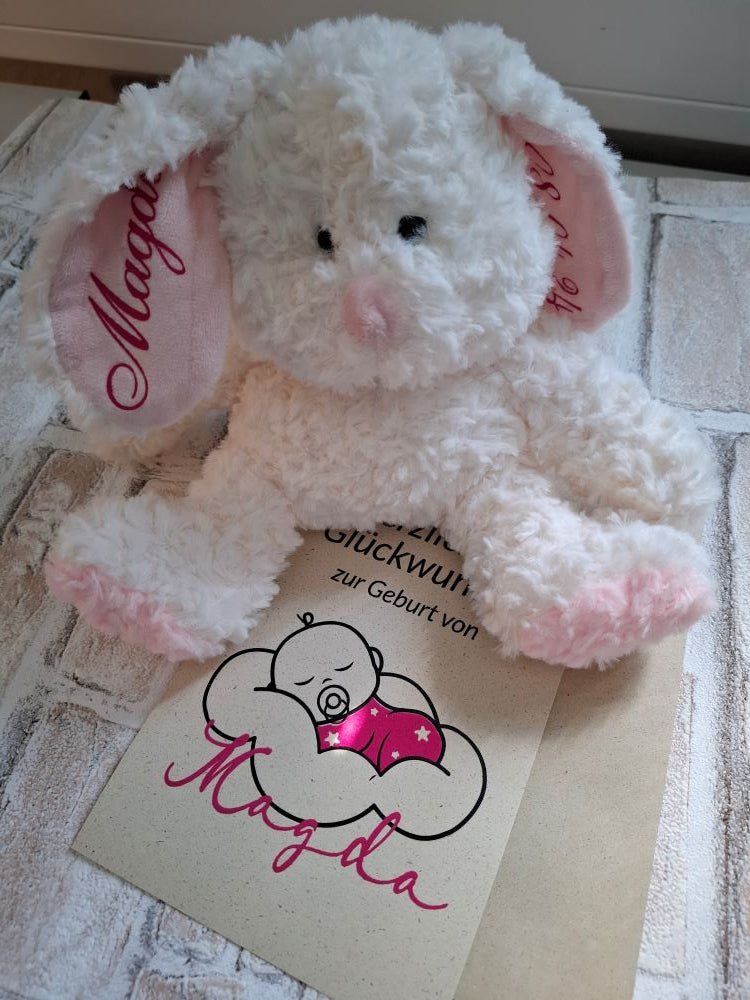 Geschenkset zur Geburt - personalisierter Hase + Grußkarte - AC Designs