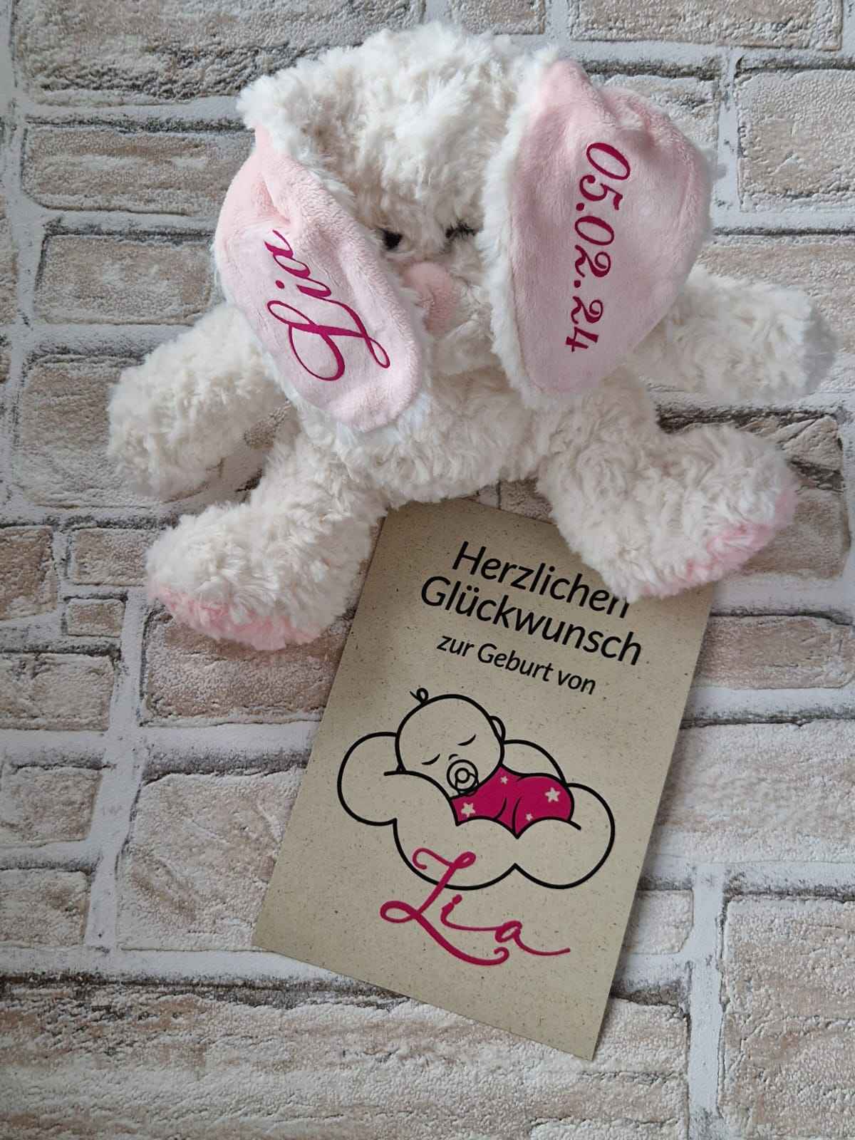 Geschenkset zur Geburt - personalisierter Hase + Grußkarte - AC Designs