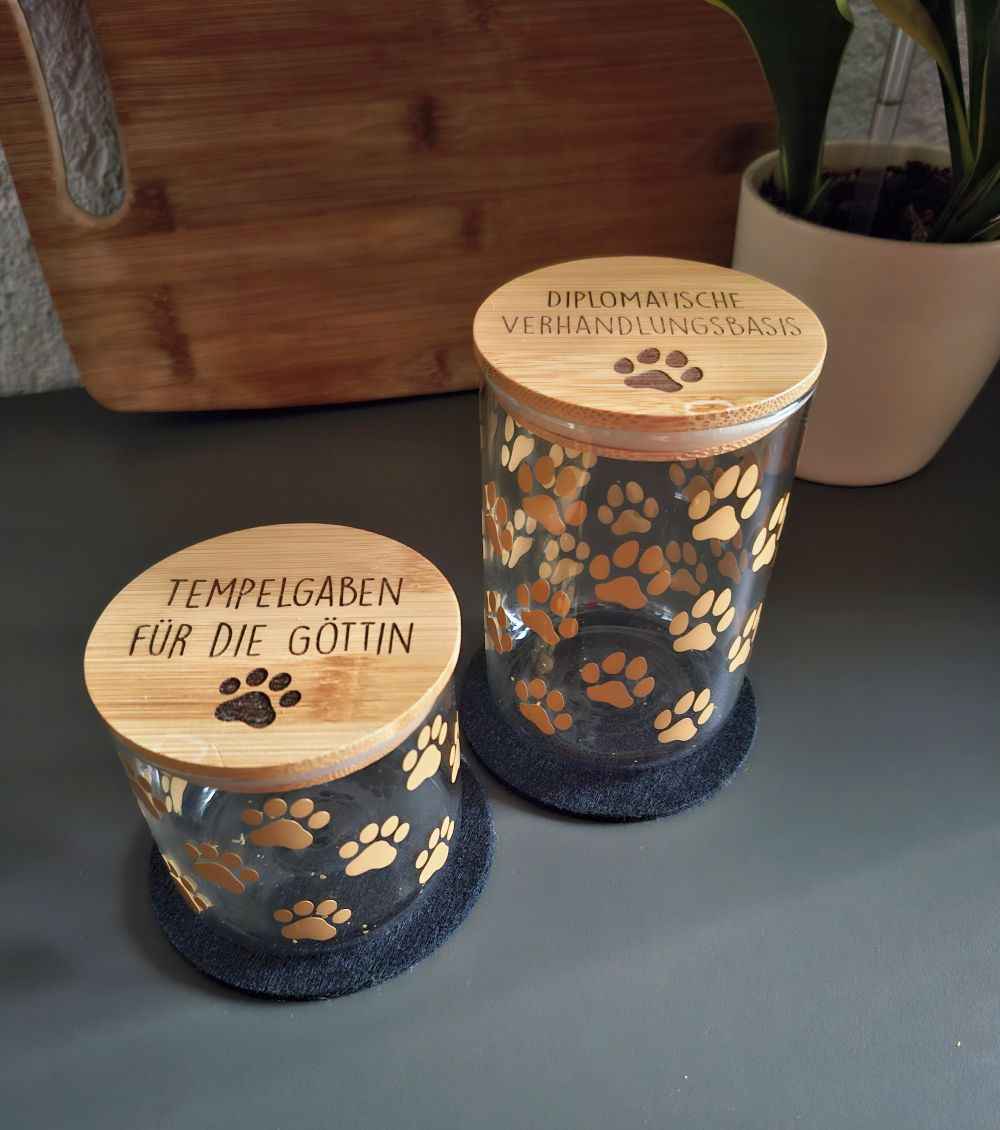 Glasbehälter mit Bambusdeckel - stilvolle Leckerli-Dose für Hunde & Katzen - AC Designs