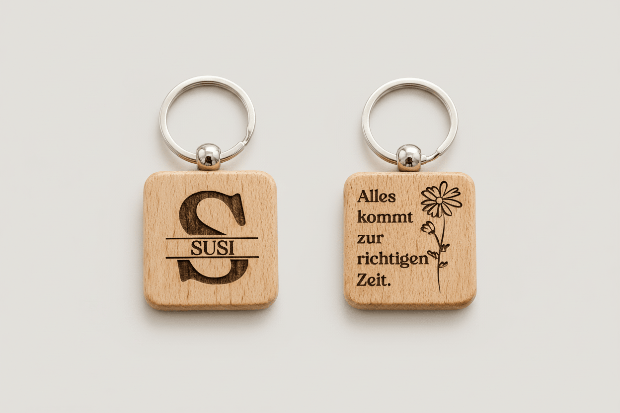 Gravierter Holz Schlüsselanhänger personalisiert | Initiale mit Name | Geschenk für Herzensmenschen - AC Designs