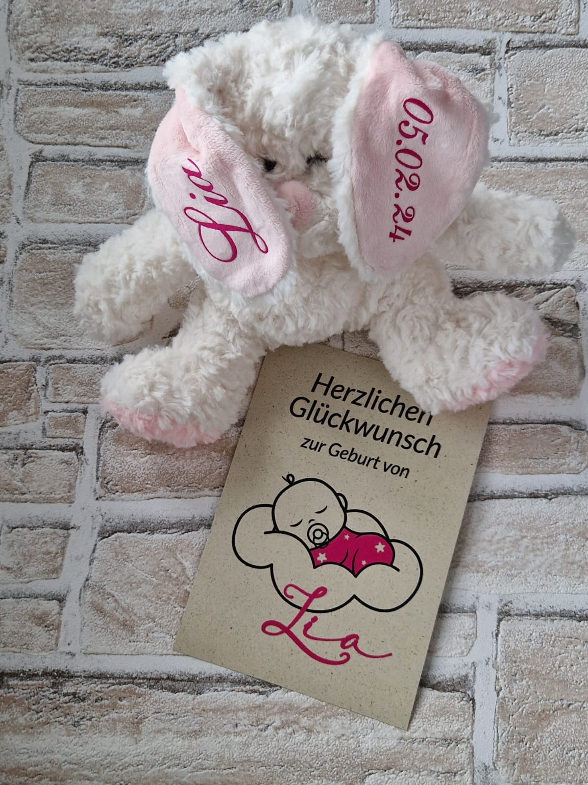 Geschenkset zur Geburt -  HASE + GRÜCKWUNSCHKARTE