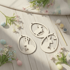 Holz Osterei Anhänger 4er SET – Hase, Küken & Schaf – Bastelrohlinge aus Sperrholz - AC Designs