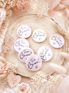 JGA Button Set Team Braut & Braut 44 mm - 6x Team Braut Rosa + 1x Braut Pfirsich - Junggesellinnenabschied Buttons - AC Designs
