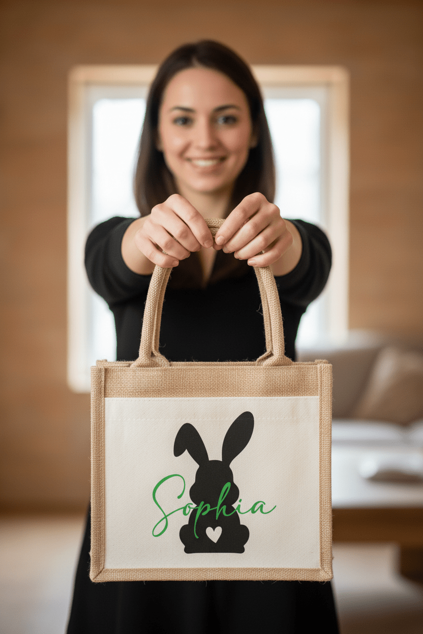 Jutetasche klein - HASE und NAME (personalisiert) - AC Designs