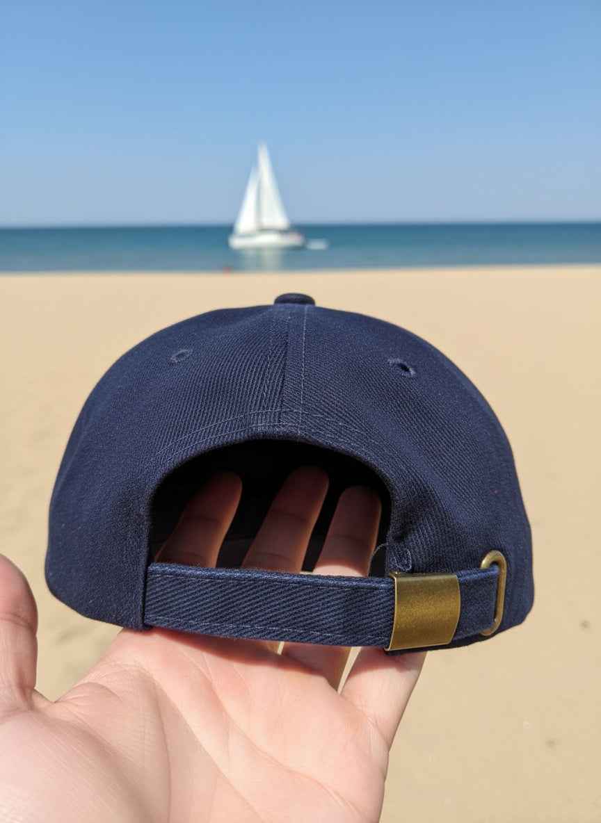 Klassische 6 - Panel Cap aus schwerer Baumwolle in Navy – Verstellbare Unisex Basecap mit Anker - Druck - AC Designs