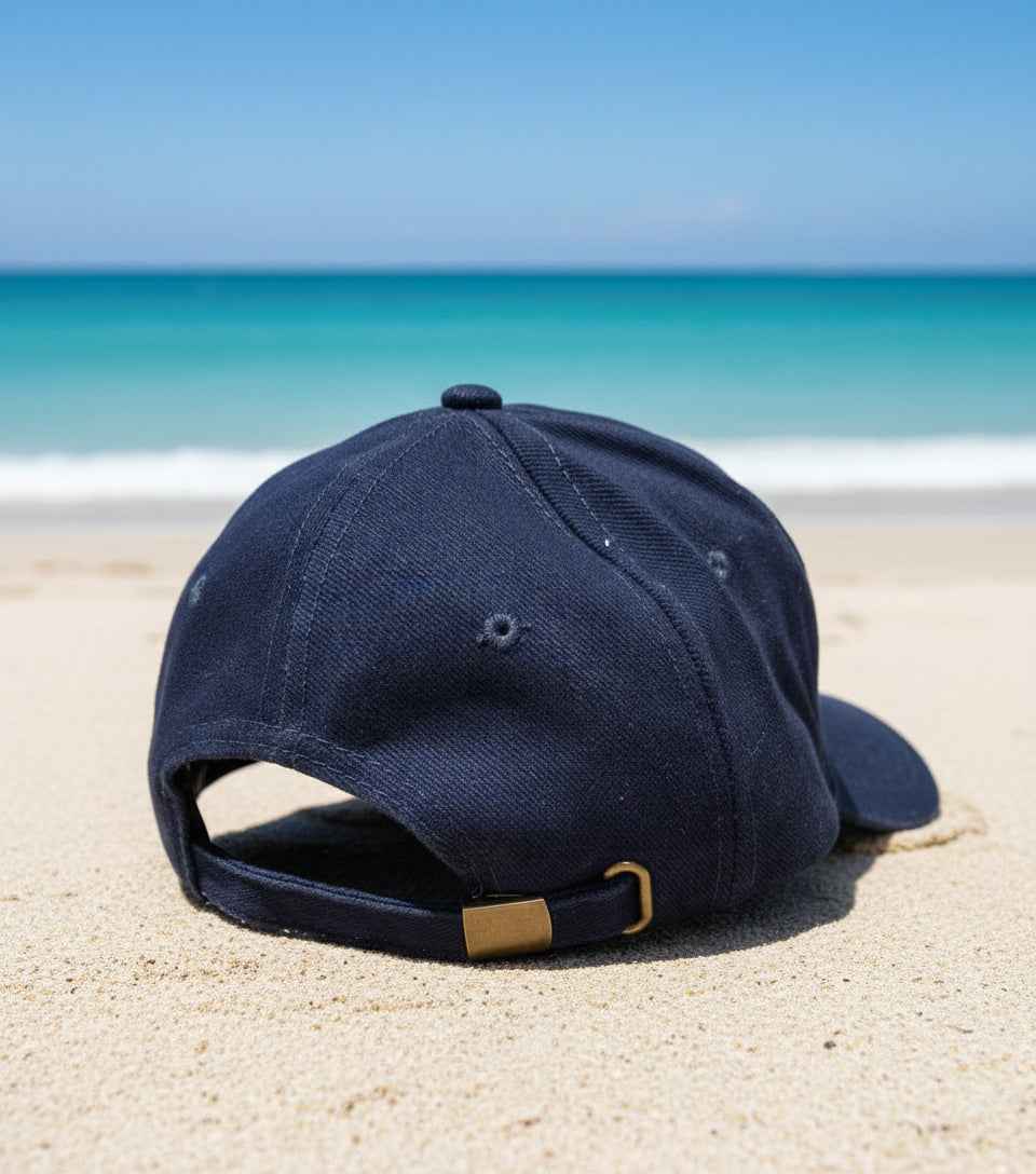 Klassische 6 - Panel Cap aus schwerer Baumwolle in Navy – Verstellbare Unisex Basecap mit Anker - Druck - AC Designs