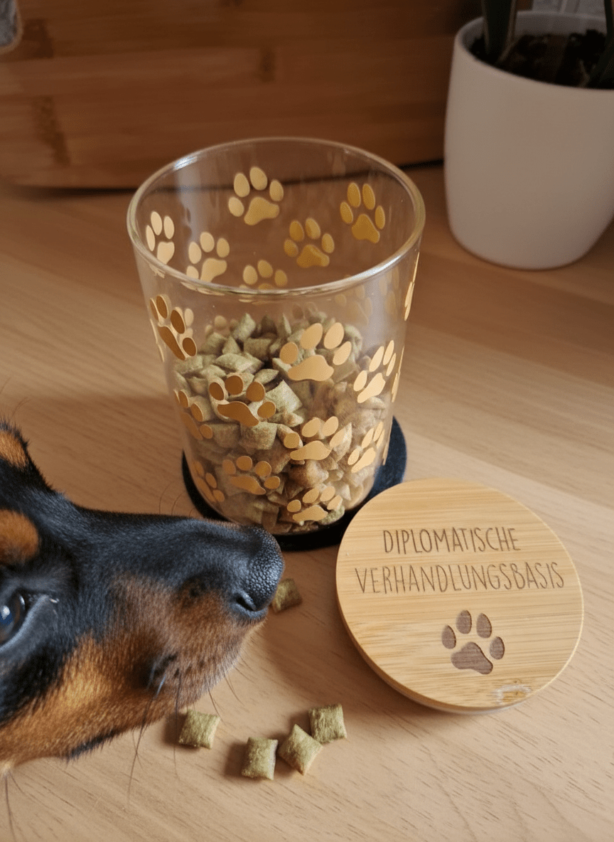 Leckerli Glas & Rezeptbuch Set für Hunde - mit Bambusdeckel & A5 DIY Buch - AC Designs
