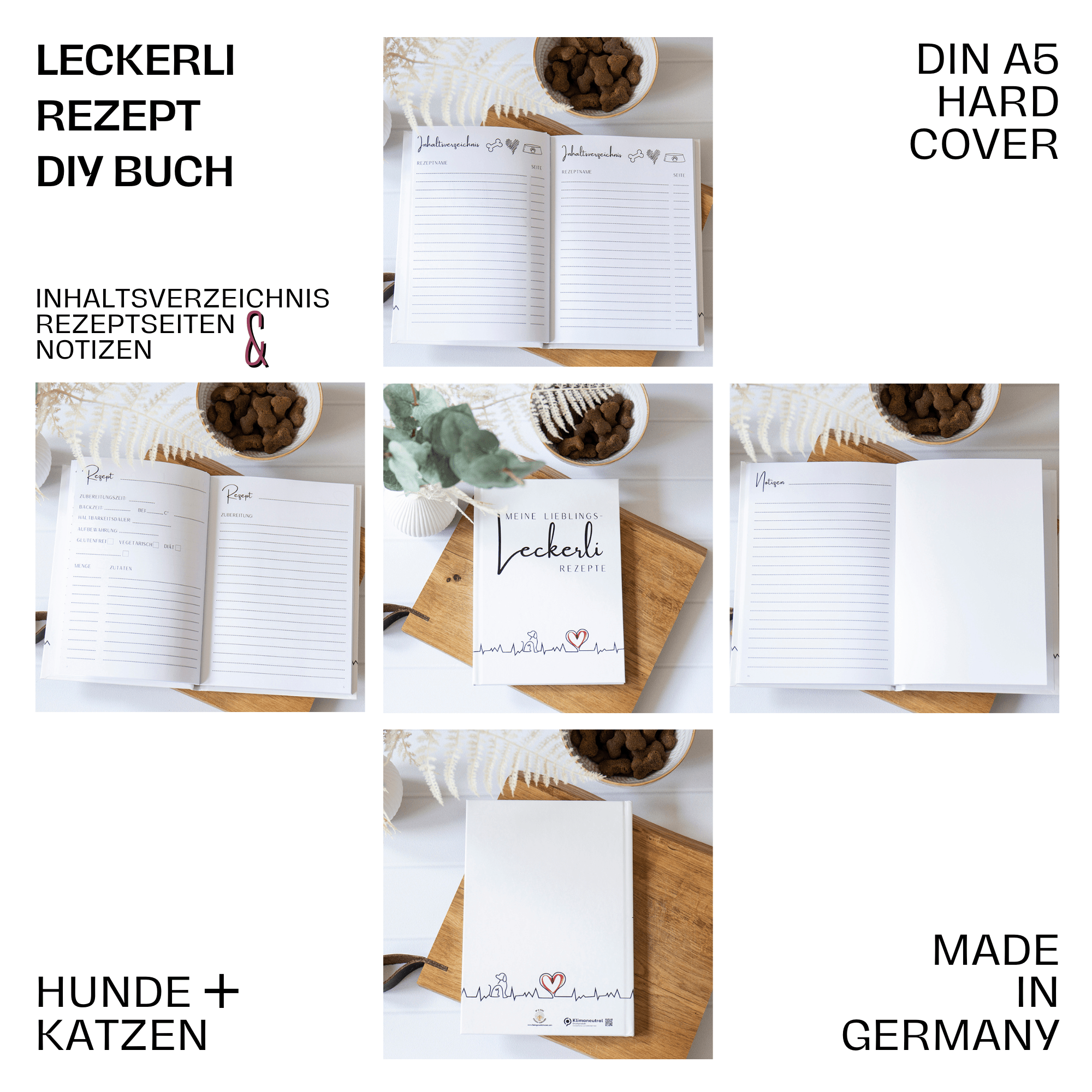 Leckerli Glas & Rezeptbuch Set für Hunde - mit Bambusdeckel & A5 DIY Buch - AC Designs