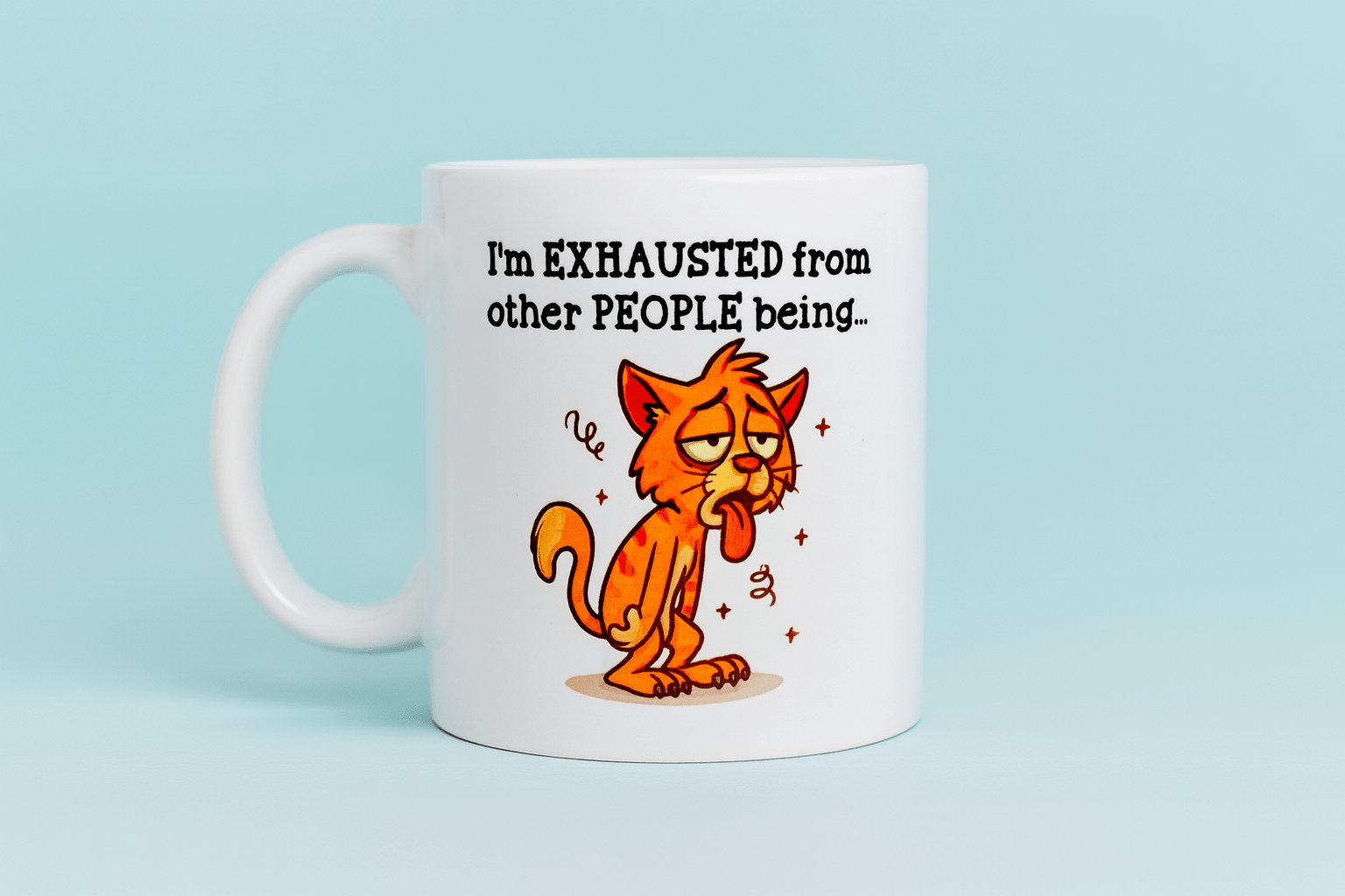 Lustige Katzen Tasse - „Ich bin erschöpft von anderen Menschen“ - Geschenk für Büro, Home Office & Katzenfans - AC Designs