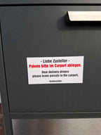 Magnetschild für Paketablage im Carport 14 x 7 cm - Hinweis für Zusteller Deutsch & Englisch - AC Designs