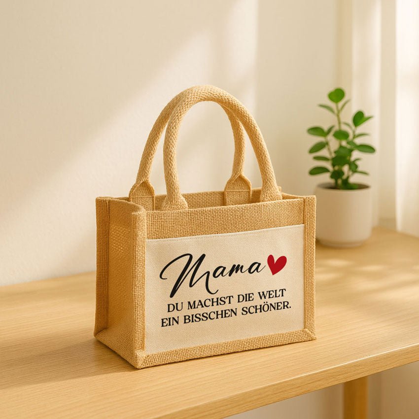 Mama Tasche mit Spruch „Du machst die Welt schöner“ – Jute Geschenk zum Muttertag - AC Designs