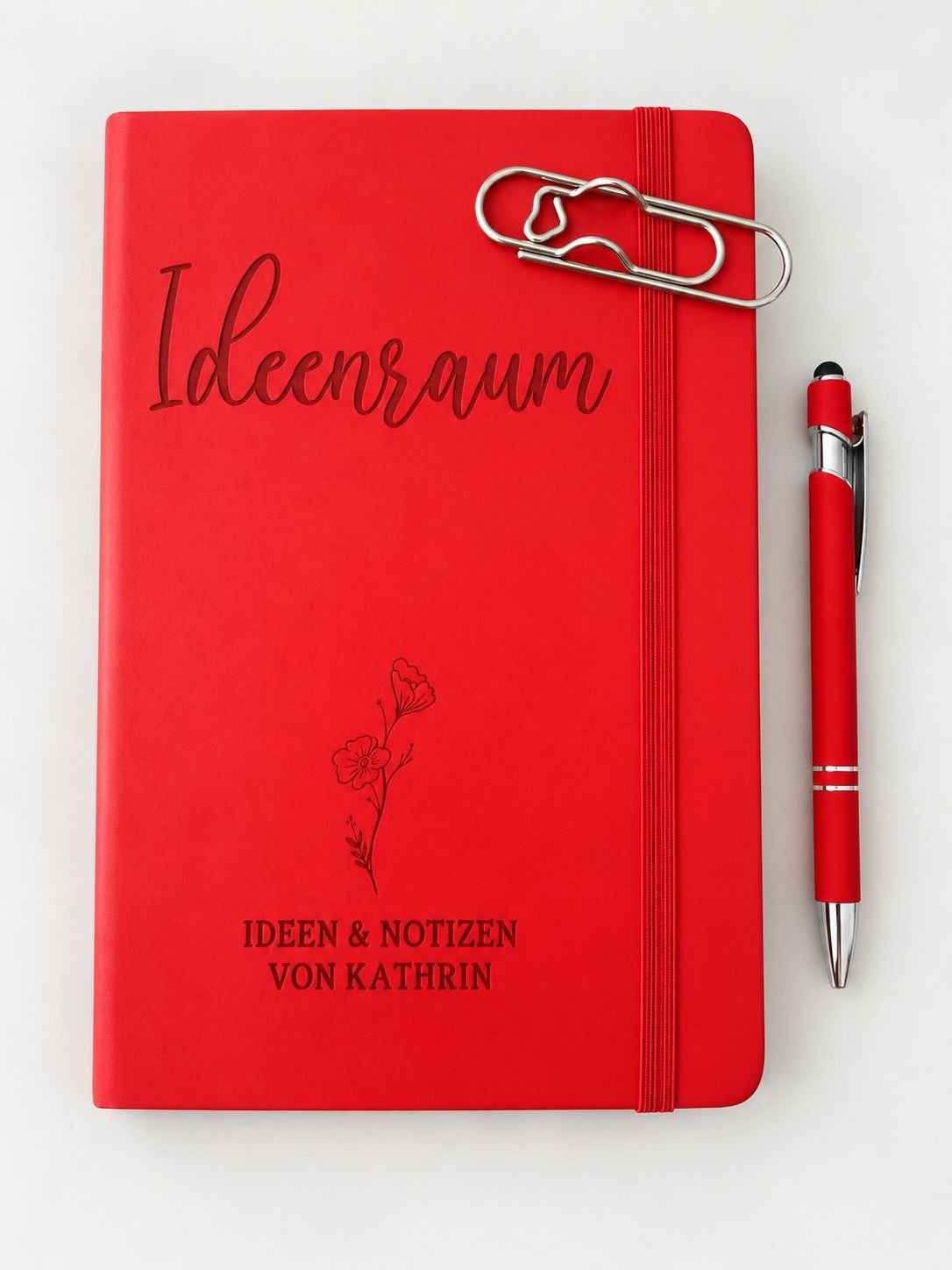 Notizbuch A5 kariert personalisiert mit Gravur & Kugelschreiber mit Namen