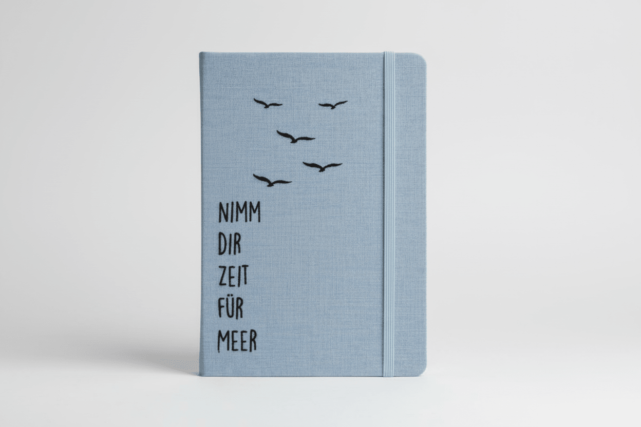 Notizbuch mit Gravur "Zeit für Meer" – A5 Set mit Kugelschreiber | Personalisierbar mit Namen - AC Designs