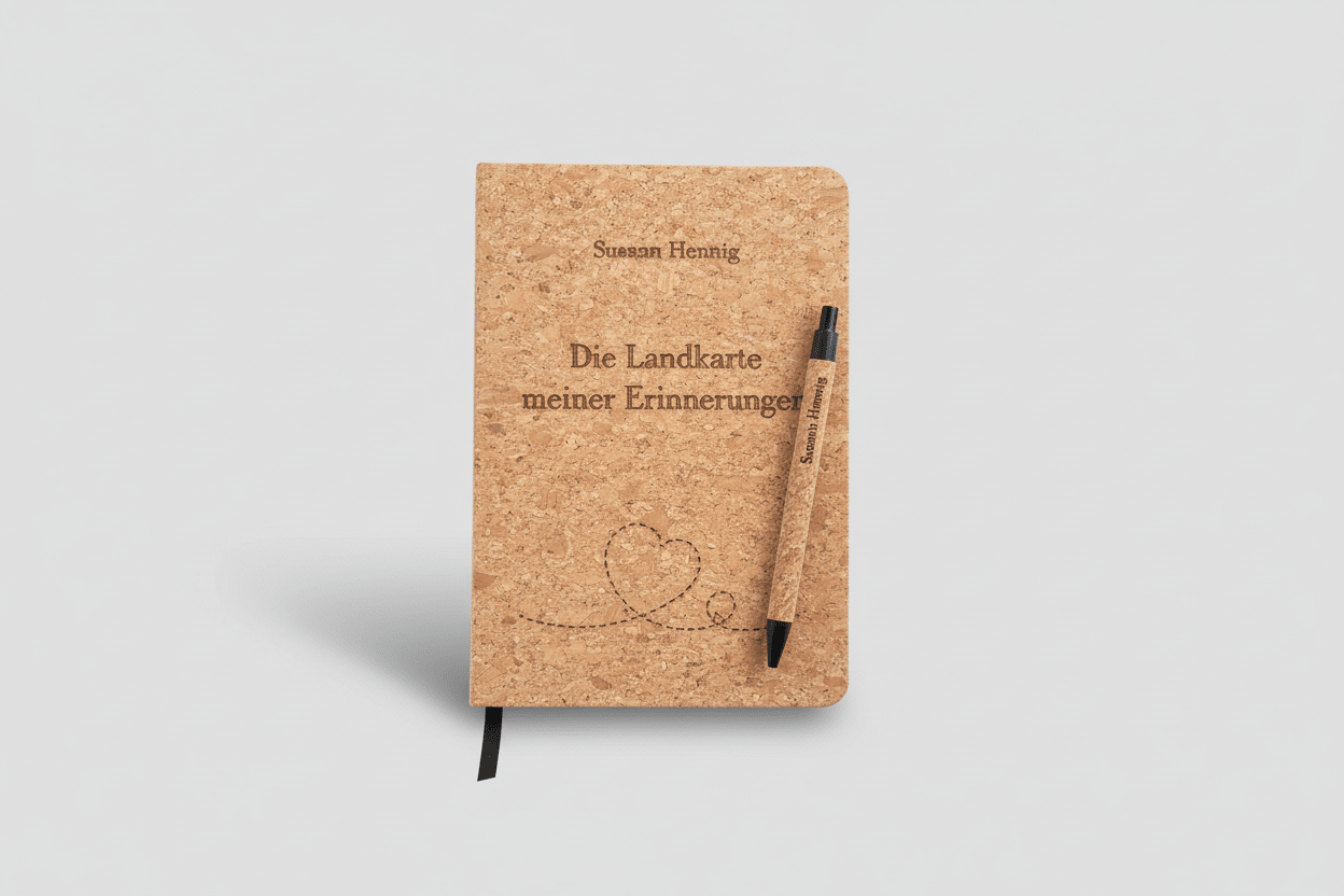 Notizbuch mit Namen graviert – Kork A5 'Landkarte meiner Erinnerungen' | Persönliches Geschenk - AC Designs