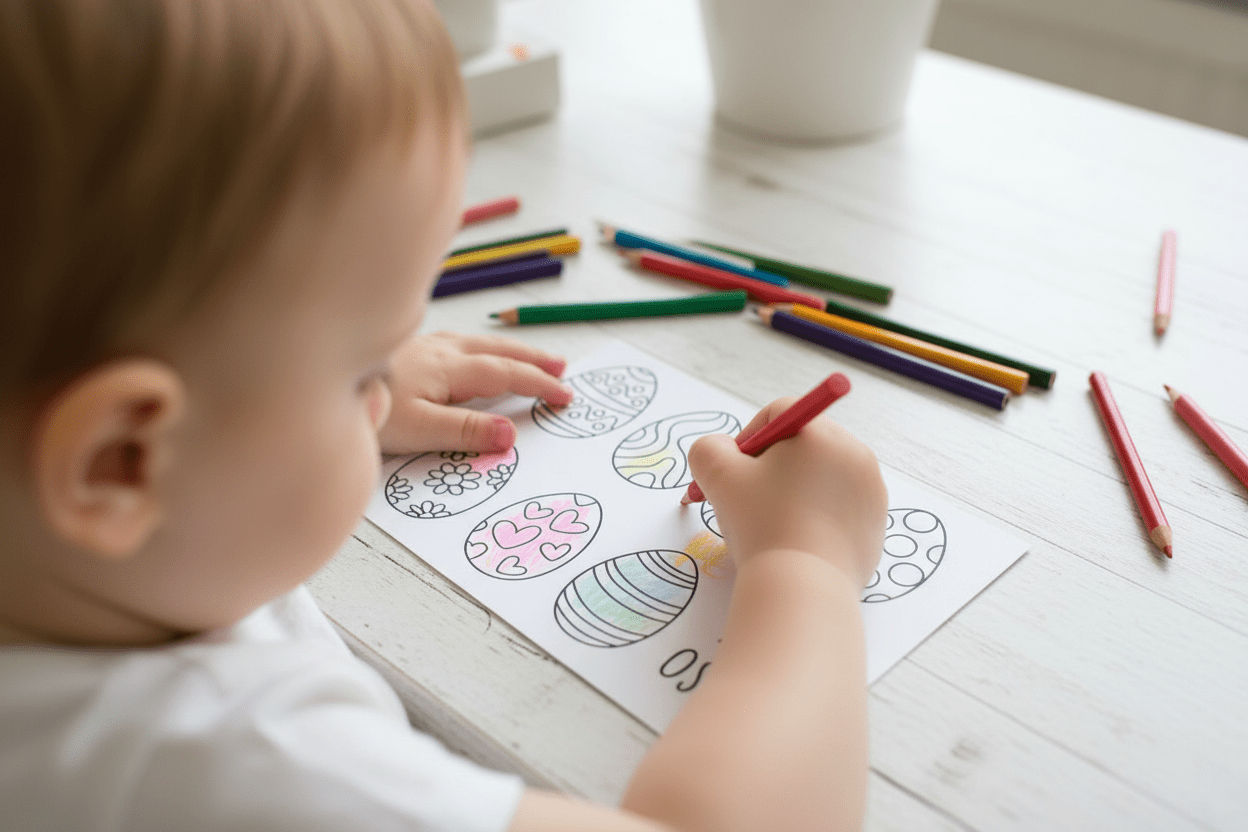 Osterkarte A6 zum Ausdrucken - 4er Set DIY Postkarten mit Ostereiern für Kinder - AC Designs