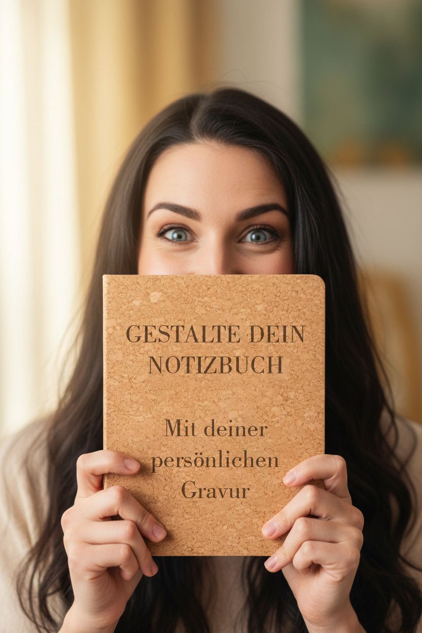 Personalisiertes Kork-Notizbuch DIN A5 mit Wunschgravur & Kugelschreiber – Geschenkset in Geschenkbox - AC Designs