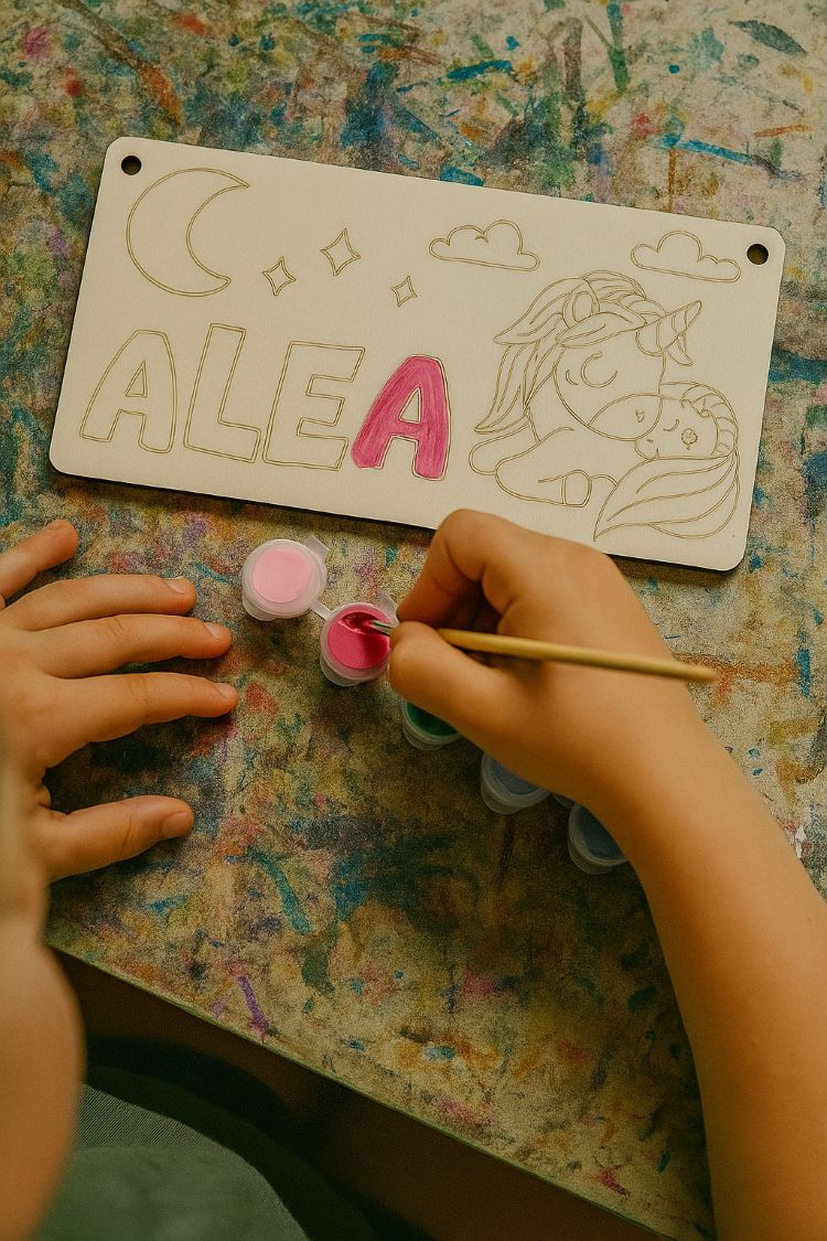 Personalisiertes Türschild aus Holz - DIY Set zum Bemalen mit Wunschmotiv & Name - AC Designs