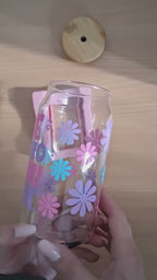 Handgefertigter Glasbecher mit Holzdeckel und Glasstrohhalm – BE WHO YOU ARE